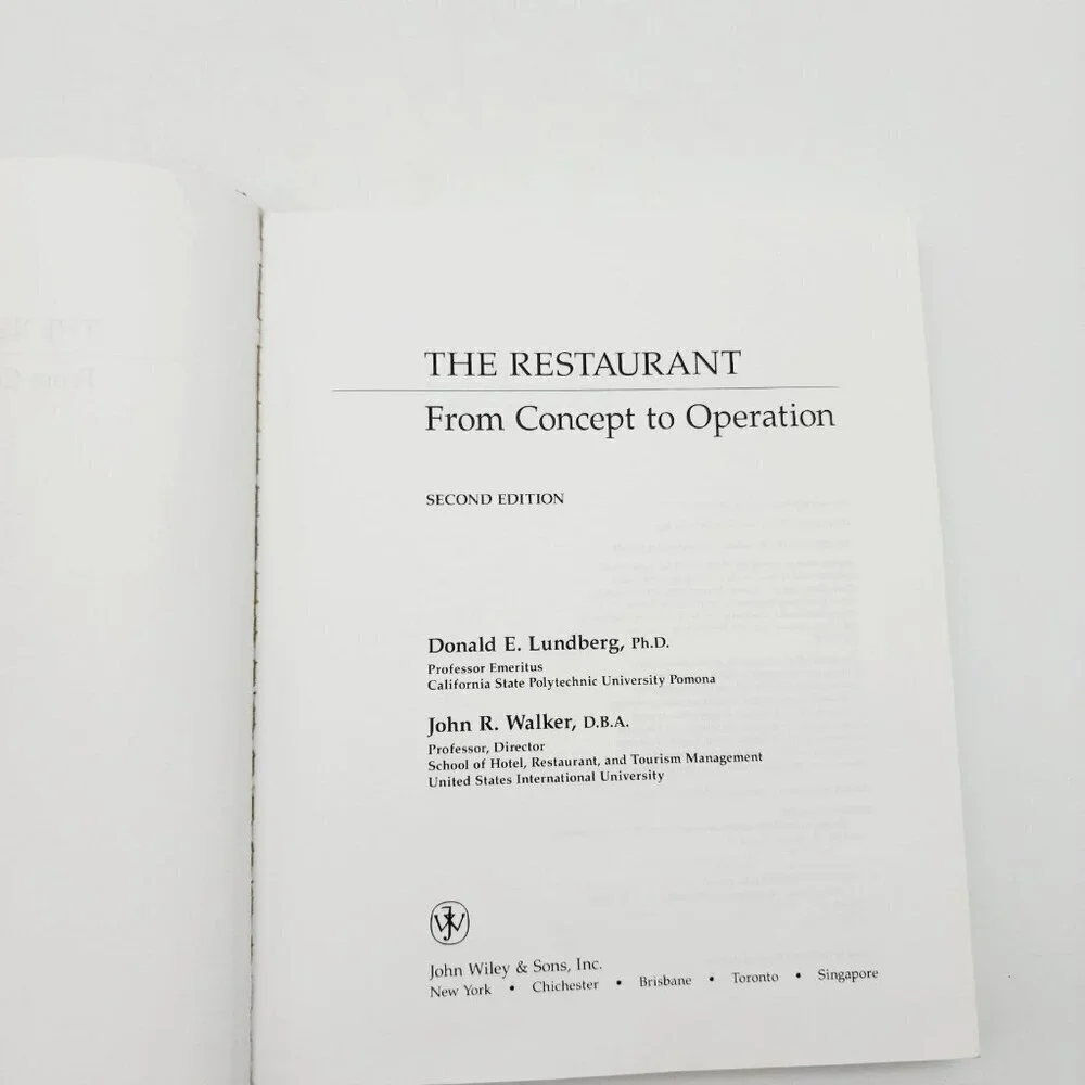 The Restaurant From Concept to Operation Textbook Lundberg Walker Hardcover